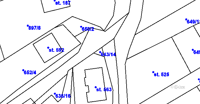 Parcela st. 643/14 v KÚ Hrob, Katastrální mapa