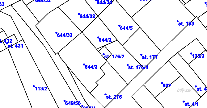 Parcela st. 176/2 v KÚ Hrob, Katastrální mapa