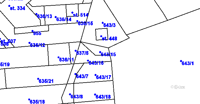 Parcela st. 643/15 v KÚ Hrob, Katastrální mapa