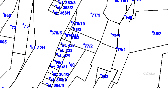 Parcela st. 77/2 v KÚ Hrob, Katastrální mapa