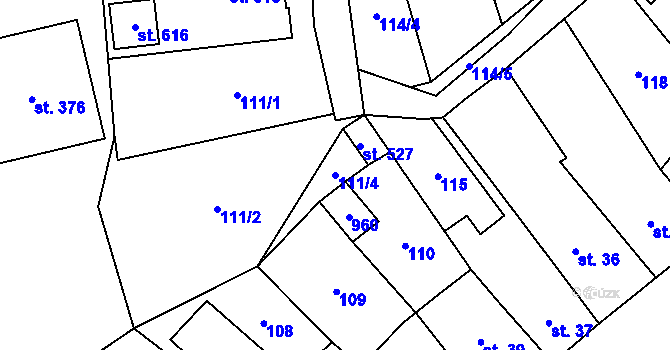 Parcela st. 111/4 v KÚ Hrob, Katastrální mapa