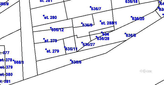 Parcela st. 636/27 v KÚ Hrob, Katastrální mapa