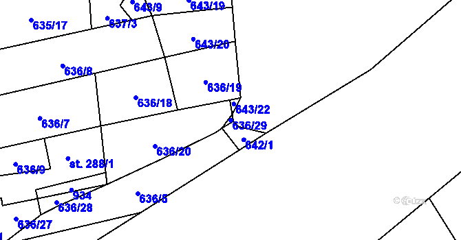 Parcela st. 636/29 v KÚ Hrob, Katastrální mapa