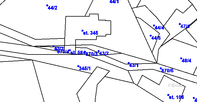 Parcela st. 43/2 v KÚ Hrob, Katastrální mapa