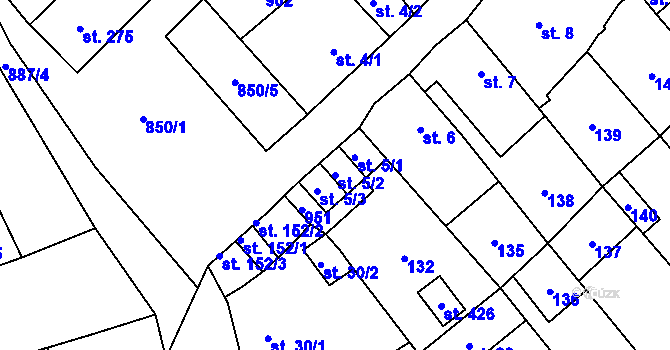 Parcela st. 5/2 v KÚ Hrob, Katastrální mapa