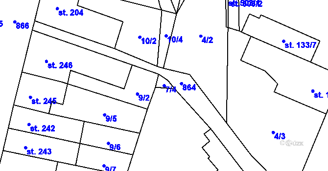 Parcela st. 7/4 v KÚ Hrob, Katastrální mapa