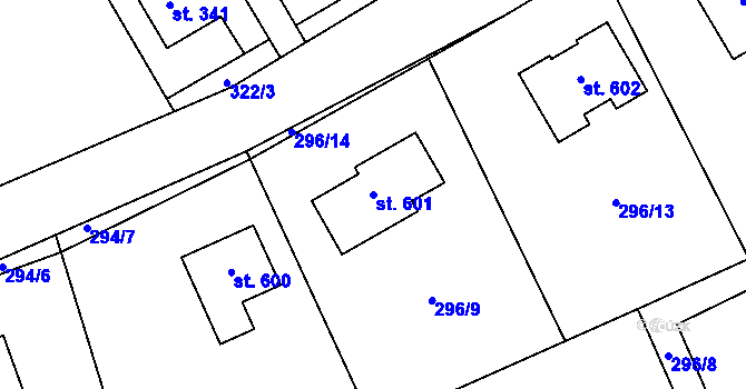 Parcela st. 601 v KÚ Hrob, Katastrální mapa