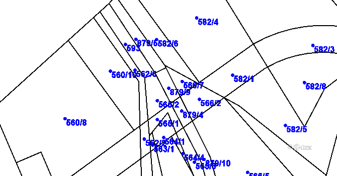 Parcela st. 879/9 v KÚ Hrob, Katastrální mapa