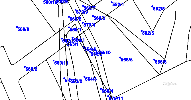 Parcela st. 879/10 v KÚ Hrob, Katastrální mapa
