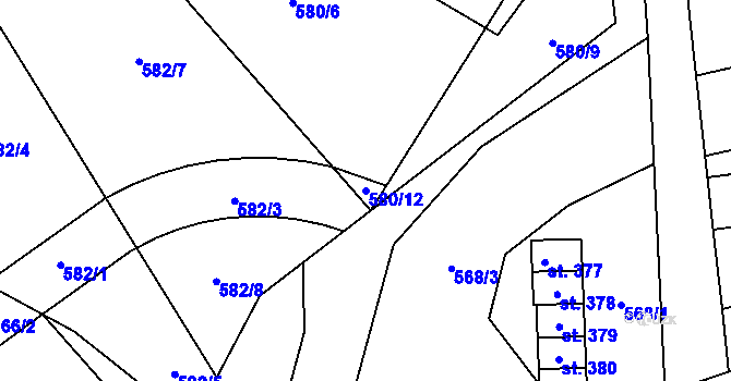 Parcela st. 580/12 v KÚ Hrob, Katastrální mapa