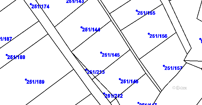Parcela st. 251/145 v KÚ Hrob, Katastrální mapa