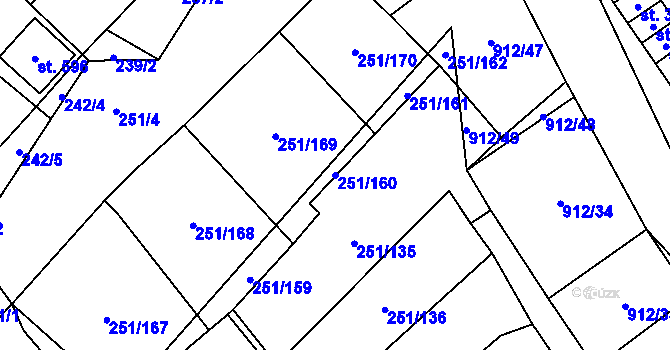 Parcela st. 251/160 v KÚ Hrob, Katastrální mapa