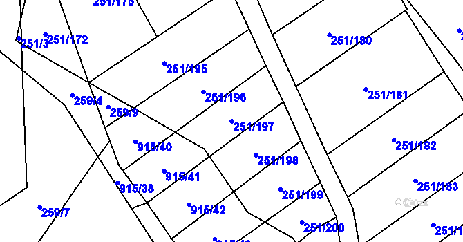 Parcela st. 251/197 v KÚ Hrob, Katastrální mapa