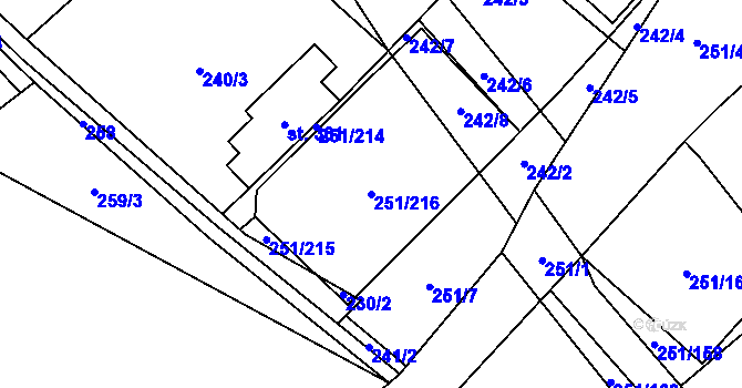 Parcela st. 251/216 v KÚ Hrob, Katastrální mapa