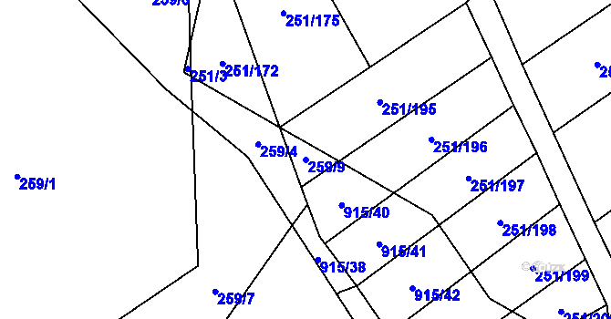 Parcela st. 259/9 v KÚ Hrob, Katastrální mapa