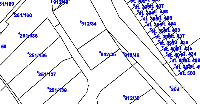 Parcela st. 912/35 v KÚ Hrob, Katastrální mapa