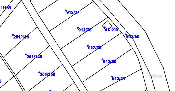 Parcela st. 912/39 v KÚ Hrob, Katastrální mapa