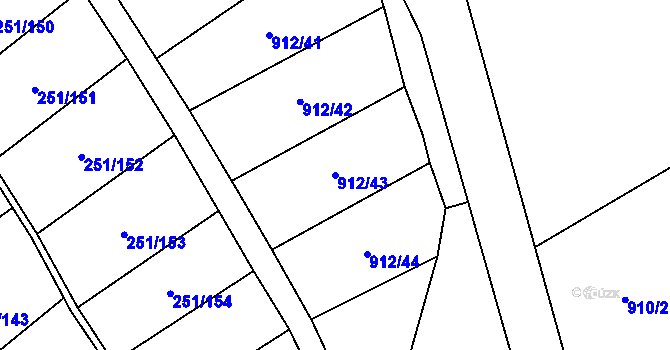 Parcela st. 912/43 v KÚ Hrob, Katastrální mapa