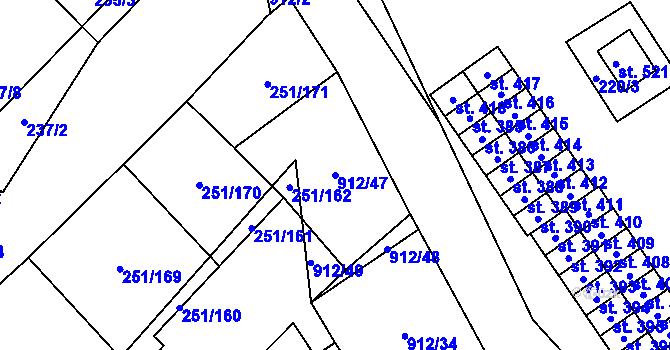 Parcela st. 912/47 v KÚ Hrob, Katastrální mapa