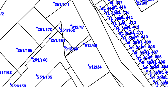 Parcela st. 912/48 v KÚ Hrob, Katastrální mapa