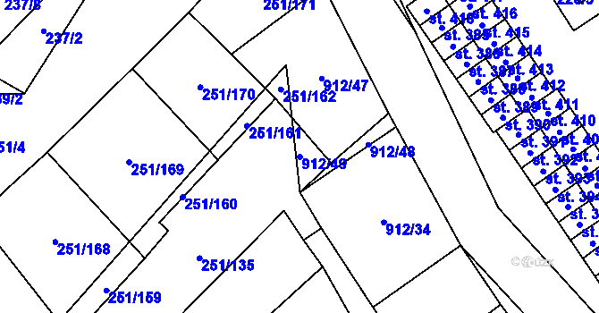Parcela st. 912/49 v KÚ Hrob, Katastrální mapa