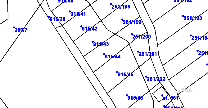 Parcela st. 915/44 v KÚ Hrob, Katastrální mapa