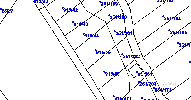 Parcela st. 915/45 v KÚ Hrob, Katastrální mapa