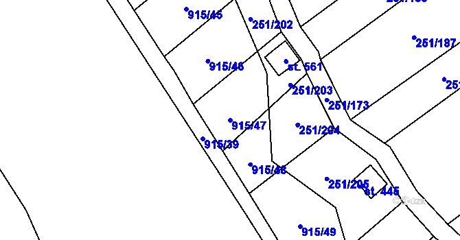 Parcela st. 915/47 v KÚ Hrob, Katastrální mapa