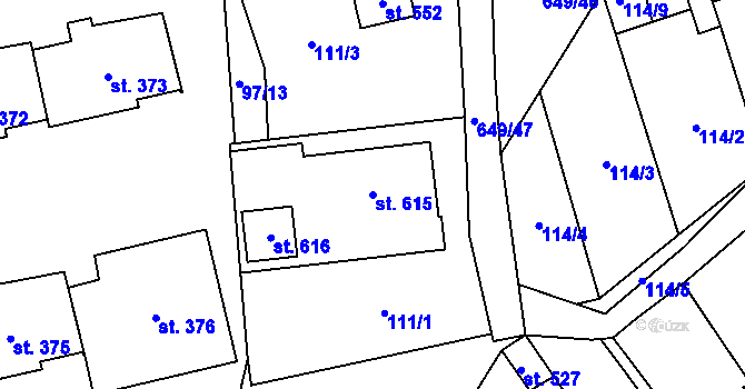 Parcela st. 615 v KÚ Hrob, Katastrální mapa