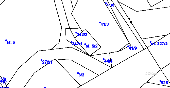 Parcela st. 5/2 v KÚ Křižanov u Hrobu, Katastrální mapa