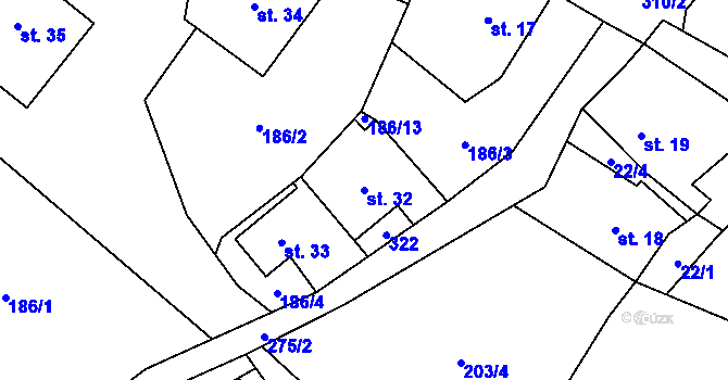 Parcela st. 32 v KÚ Křižanov u Hrobu, Katastrální mapa