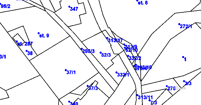 Parcela st. 52/3 v KÚ Křižanov u Hrobu, Katastrální mapa