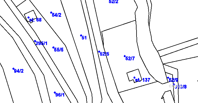 Parcela st. 52/5 v KÚ Křižanov u Hrobu, Katastrální mapa