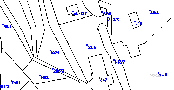 Parcela st. 52/6 v KÚ Křižanov u Hrobu, Katastrální mapa