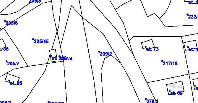 Parcela st. 209/2 v KÚ Křižanov u Hrobu, Katastrální mapa