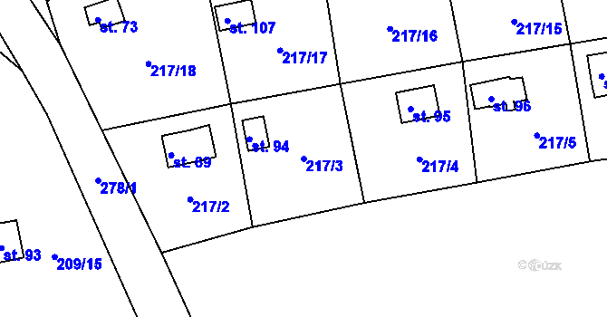 Parcela st. 217/3 v KÚ Křižanov u Hrobu, Katastrální mapa