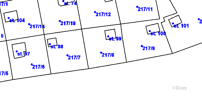Parcela st. 217/8 v KÚ Křižanov u Hrobu, Katastrální mapa