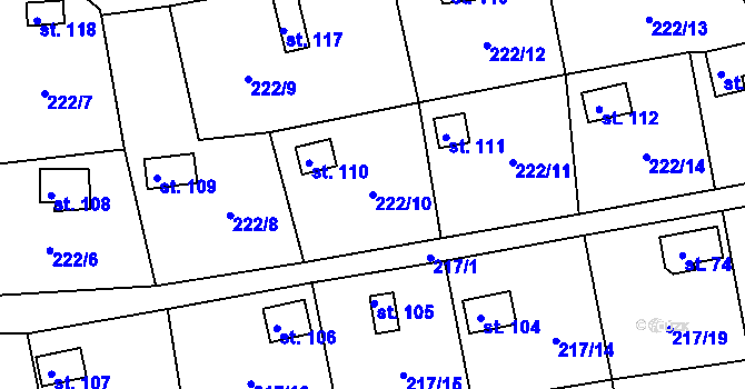 Parcela st. 222/10 v KÚ Křižanov u Hrobu, Katastrální mapa