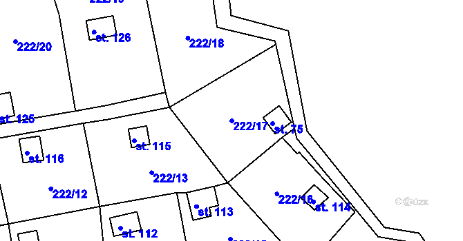 Parcela st. 222/17 v KÚ Křižanov u Hrobu, Katastrální mapa