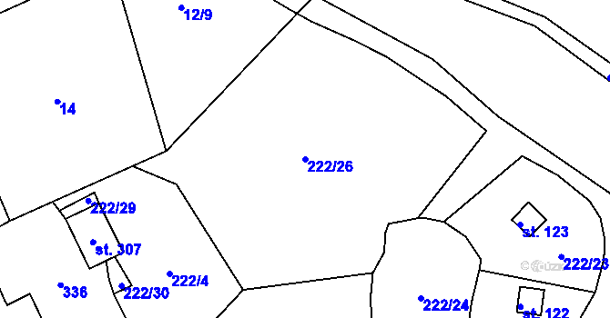 Parcela st. 222/26 v KÚ Křižanov u Hrobu, Katastrální mapa