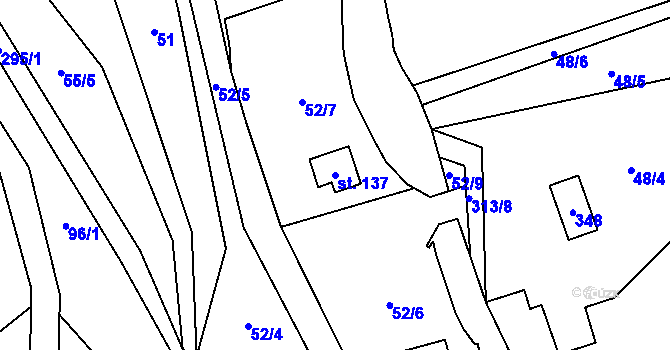 Parcela st. 137 v KÚ Křižanov u Hrobu, Katastrální mapa