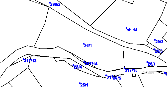 Parcela st. 26/1 v KÚ Křižanov u Hrobu, Katastrální mapa