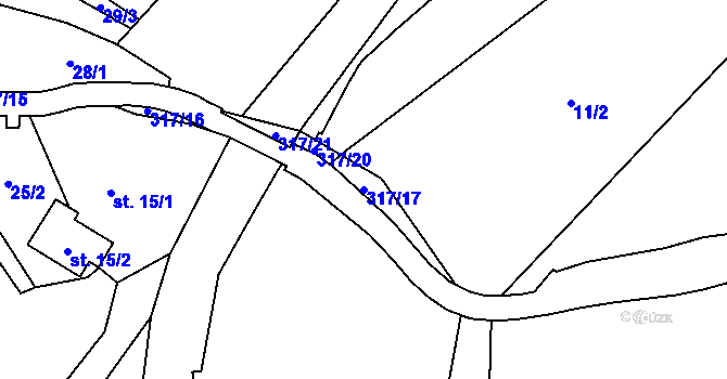Parcela st. 317/17 v KÚ Křižanov u Hrobu, Katastrální mapa