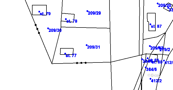 Parcela st. 209/31 v KÚ Křižanov u Hrobu, Katastrální mapa