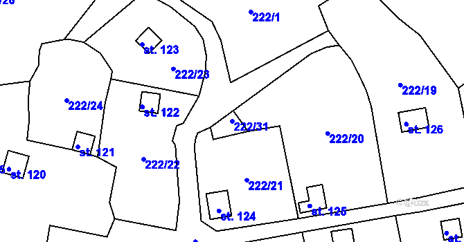 Parcela st. 222/31 v KÚ Křižanov u Hrobu, Katastrální mapa