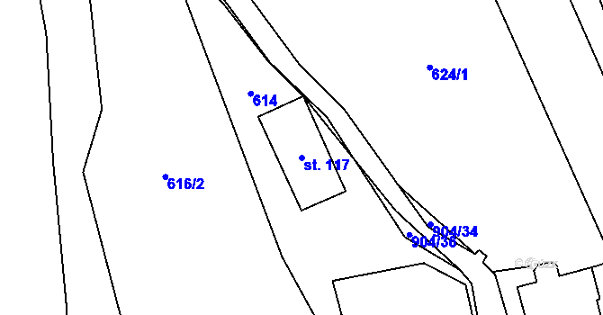 Parcela st. 117 v KÚ Mlýny, Katastrální mapa
