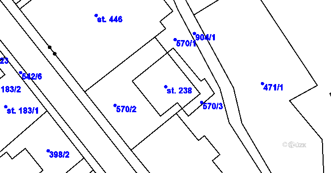 Parcela st. 238 v KÚ Mlýny, Katastrální mapa