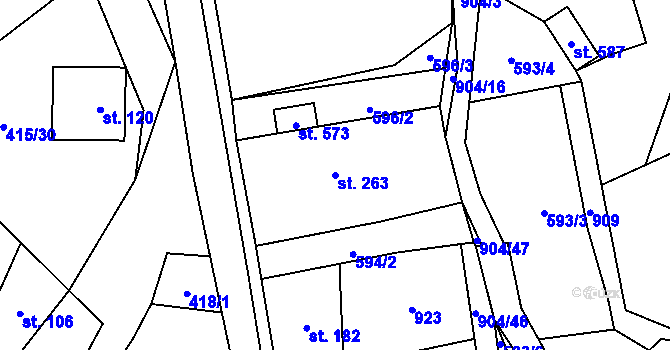 Parcela st. 263 v KÚ Mlýny, Katastrální mapa