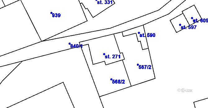 Parcela st. 271 v KÚ Mlýny, Katastrální mapa
