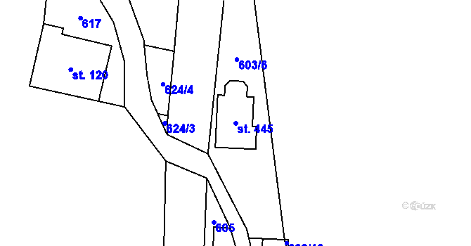 Parcela st. 445 v KÚ Mlýny, Katastrální mapa